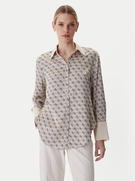 Guess Koszula W4YH47 WF1T2 Beżowy Regular Fit. Brązowe koszule Guess, l, z aplikacjami, z syntetyku, bez kołnierzyka, bez ramiączek. Za 399.99 zł.