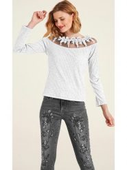 Heine Koszulka w kolorze białym rozmiar: 34. Białe bluzki Heine, bez wzorów, z koronki, bez kołnierzyka, bez ramiączek. Za 41.30 zł.