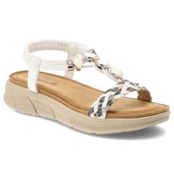 Sandały damskie Artiker, cholewka z materiału elastyczny pasek na pięcie plecione detale, białe, 58C0003. Białe sandały Artiker, z aplikacjami, eleganckie, bez obcasa, na platformie, bez zapięcia. Za 169.00 zł.