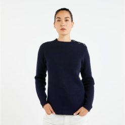 Sweter marynarski damski Tribord. Niebieskie swetry TRIBORD, l, bez wzorów, z bawełny, bez ramiączek. W wyprzedaży za 99.99 zł.