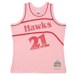 Koszulka NBA Atlanta Hawks Space Knit Swingman Jersey 1986 Dominique Wilkins. Czerwone bluzki Mitchell & Ness, bez wzorów, z jersey, sportowe, bez kołnierzyka, bez ramiączek. Za 612.50 zł.