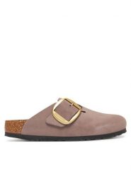 Birkenstock Klapki Boston Big Buckle 1030544 Beżowy. Brązowe klapki Birkenstock, bez wzorów, z nubiku, bez obcasa. Za 769.99 zł.