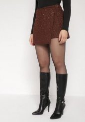 Brązowe Spódnico-Szorty z Wełną i Cekinami Fedara. Brązowe szorty Born2be, bez wzorów, z wełny, klasyczne. Za 129.99 zł.