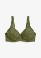 Biustonosz minimizer z wyściełanymi ramiączkami. Zielone biustonosze bonprix, bez wzorów, z koronki. Za 82.99 zł.