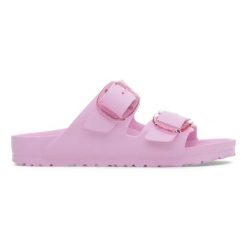 Klapki damskie BIRKENSTOCK Arizona Big Buckle EVA Fondant Pink. Czerwone klapki Birkenstock, bez wzorów, z tworzywa sztucznego, bez obcasa. Za 239.99 zł.