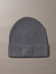 Calvin Klein czapka z dzianiny z zawartością kaszmiru Kobiety Bawełna szary, ONE SIZE. Szare czapki Calvin Klein, z aplikacjami, z bawełny. Za 139.95 zł.