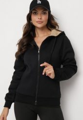 Czarna Rozpinana Bluza z Bawełną i Kontrastowym Kapturem Arkiara. Czarne bluzy Born2be, l, bez wzorów, z bawełny. W wyprzedaży za 76.49 zł.