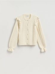 Kardigan z dekoracyjnymi guzikami - kremowy. Białe kardigany Reserved, l, bez wzorów, z dzianiny. Za 139.99 zł.