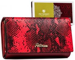 Portfel skórzany Peterson PTN SM-466 czerwony croco. Czerwone portfele Peterson, z aplikacjami, ze skóry. Za 121.99 zł.