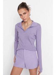 Trendyol Sweter w kolorze lawendowym rozmiar: M. Różowe swetry Trendyol, m, bez wzorów, ze splotem, bez ramiączek. Za 63.45 zł.