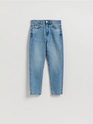Jeansy mom fit slim - niebieski. Niebieskie jeansy Reserved, bez wzorów. Za 129.99 zł.