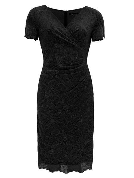 SWING Sukienka w kolorze czarnym rozmiar: 48. Czarne sukienki Swing, bez wzorów, z koronki, bez kołnierzyka, bez ramiączek, midi. Za 179.95 zł.