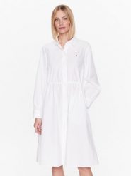 Tommy Hilfiger Sukienka koszulowa WW0WW39196 Biały Regular Fit. Białe sukienki TOMMY HILFIGER, bez wzorów, z bawełny, bez kołnierzyka, bez ramiączek, koszulowe. Za 399.99 zł.