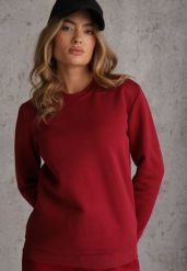 Bordowa Bluza Basic Ocieplana Polarem Kaianna. Czerwone bluzy Renee, l, z aplikacjami, z jeansu, bez kaptura. Za 59.99 zł.