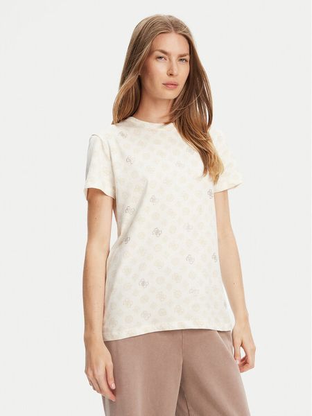 Guess T-Shirt V5YI04 I3Z14 Écru Regular Fit. T-shirty Guess, xxs, z aplikacjami, z bawełny, bez kołnierzyka, bez ramiączek. Za 97.00 zł.