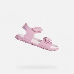 Sandały GEOX J SANDAL FUSBETTO GI Rose. Czerwone sandały Geox, bez wzorów, z syntetyku, bez obcasa, bez zapięcia. Za 192.99 zł.