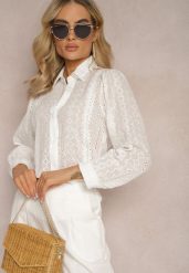Biała Koszula z Haftowanej Tkaniny w Stylu Boho Perphone. Białe koszule Renee, l, bez wzorów, z bawełny, boho, bez kołnierzyka, bez ramiączek. Za 54.99 zł.