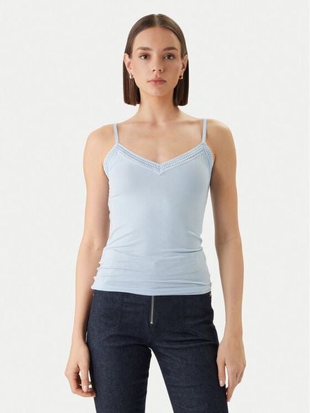 Morgan Top 192-BARBA.N Błękitny Slim Fit. Niebieskie topy Morgan, l, bez wzorów, z wiskozy, bez kołnierzyka, bez ramiączek. Za 79.99 zł.