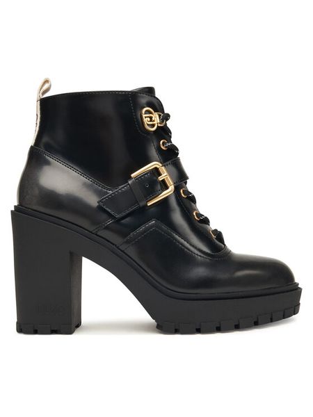 Liu Jo Trzewiki SF5071 PX112 Czarny. Czarne botki Liu Jo, bez wzorów, z lakierowanej skóry, bez obcasa, na słupku, bez zapięcia. Za 899.99 zł.