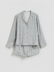 Wzorzysta piżama z wiskozy - jasnozielony. Zielone piżamy Reserved, bez wzorów, z tkaniny, bez ramiączek. Za 139.99 zł.