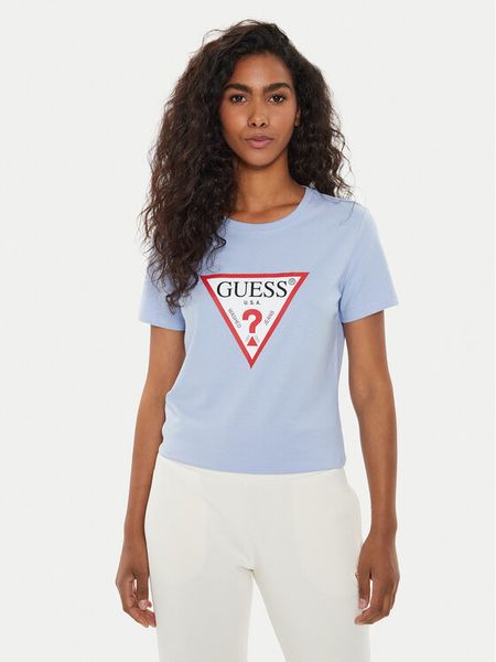 Guess T-Shirt W1YI1B I3Z14 Błękitny Regular Fit. Niebieskie t-shirty Guess, xl, z aplikacjami, z bawełny, bez kołnierzyka, bez ramiączek. Za 139.99 zł.