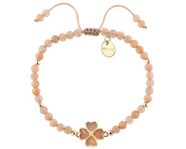 Bransoletka z mosiądzu pozłacana z kamieniami księżycowymi i cyrkoniami - koniczyna. Bransoletki Artelioni, z cyrkonią, pozłacane. Za 169.00 zł.