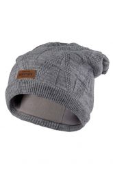 Zimowa Czapka z Naszywką - Szara. Szare czapki Awama, z aplikacjami, z materiału. Za 75.90 zł.