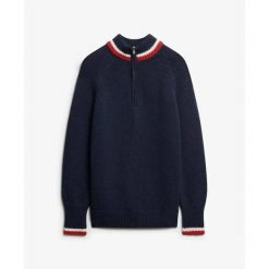 Bluza z polu zamkiem i lamówką dla kobiet Superdry. Niebieskie bluzy sportowe Superdry, na jesień, m, bez wzorów, z dzianiny, bez kaptura. Za 388.60 zł.