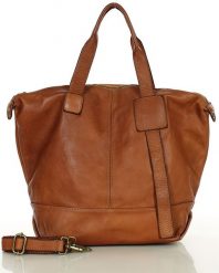 Duża torba shopper A4 z miękkiej włoskiej skóry Marco Mazzini camel. Brązowe torebki klasyczne bez wzorów, ze skóry, duże, bez dodatków. Za 622.99 zł.