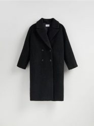 Dwurzędowy płaszcz oversize - czarny. Czarne płaszcze Reserved, l, bez wzorów, z tkaniny, bez kaptura. Za 279.99 zł.