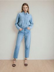 Klasyczne jeansy mom fit - niebieski. Niebieskie jeansy Sinsay, l, bez wzorów. Za 59.99 zł.