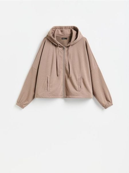 Bluza z kapturem - beżowy. Brązowe bluzy Reserved, l, bez wzorów, z bawełny, z kapturem. Za 119.99 zł.