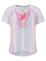 Zwillingsherz Bluzka "Summer Stripes" w kolorze błękitnym rozmiar: L/XL. Niebieskie bluzki Zwillingsherz, l, bez wzorów, z bawełny, bez kołnierzyka, bez ramiączek. Za 104.99 zł.