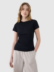 4F T-shirt slim z modalem damski - czarny M. Czarne t-shirty 4f, m, bez wzorów, z bawełny, bez kołnierzyka, bez ramiączek. W wyprzedaży za 29.99 zł.