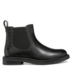 Sztyblety Geox. Czarne botki Geox, bez wzorów, bez obcasa, na płaskiej podeszwie, bez zapięcia. Za 589.99 zł.
