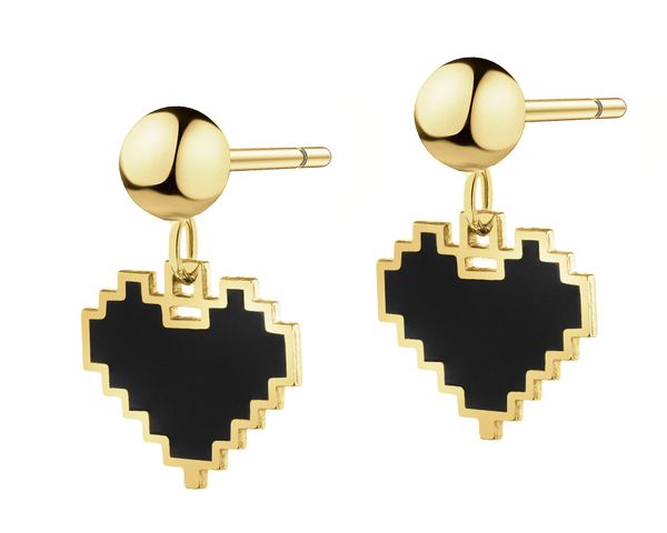 Złote kolczyki z emalią - serca. Żółte kolczyki Apart, złote. Za 659.00 zł.