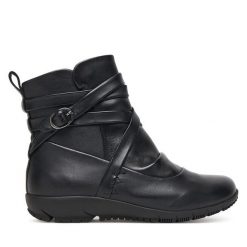 Botki Josef Seibel. Czarne botki Josef Seibel, bez wzorów, bez obcasa, na płaskiej podeszwie, bez zapięcia. Za 519.99 zł.