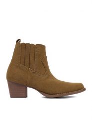 DeeZee Kowbojki LR230702 Brązowy. Brązowe botki DeeZee, bez wzorów, z materiału, bez obcasa, na słupku, bez zapięcia. Za 179.99 zł.
