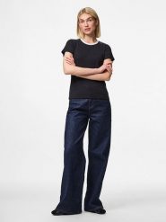 Pieces Koszulka "Pcmay" w kolorze czarnym rozmiar: XL. Czarne bluzki Pieces, xl, bez wzorów, prążkowane, bez kołnierzyka, bez ramiączek. Za 48.28 zł.