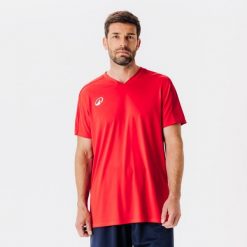 Koszulka piłkarska Kipsta Essential Club. Czerwone bluzki KIPSTA, l, bez wzorów, z materiału, sportowe, bez kołnierzyka, bez ramiączek. Za 29.99 zł.