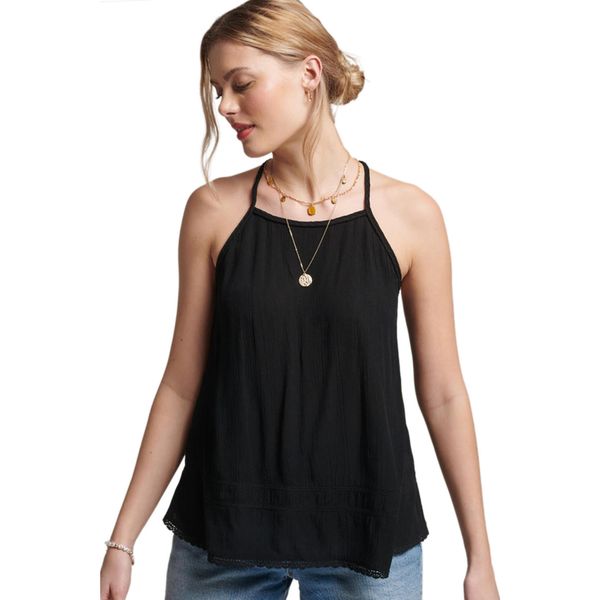 Bluzka sportowa damska SuperDry Vintage Beach Cami Top. Czarne koszulki sportowe Superdry, bez wzorów, z wiskozy, bez ramiączek. W wyprzedaży za 96.00 zł.