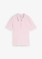 Koszulka polo z mieszanki wiskozy. Fioletowe bluzki bonprix, bez wzorów, z wiskozy, bez kołnierzyka, bez ramiączek. Za 84.99 zł.