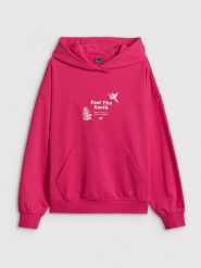 4F Bluza dresowa loose z kapturem damska - różowa L. Czerwone bluzy 4f, l, bez wzorów, z bawełny, z kapturem. Za 189.99 zł.