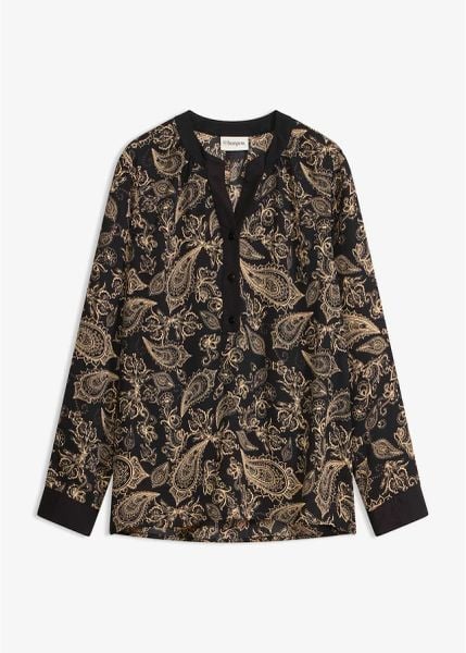 Tunika. Czarne tuniki bonprix, bez wzorów, eleganckie, bez kołnierzyka, bez ramiączek. Za 109.99 zł.
