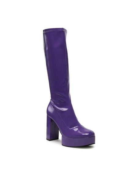 Jenny Fairy Kozaki GLOSSY-02KW Fioletowy. Fioletowe kozaki Jenny Fairy, ze skóry, bez obcasa, na słupku, bez zapięcia. Za 215.99 zł.