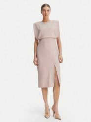 Rinascimento Sukienka koktajlowa CFC0127570003 Beżowy Slim Fit. Brązowe sukienki Rinascimento, m, bez wzorów, z syntetyku, wizytowe, bez kołnierzyka, bez ramiączek. Za 549.99 zł.