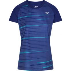 Koszulka do tenisa damska Victor T-34100 B. Niebieskie bluzki Victor, l, bez wzorów, sportowe, bez kołnierzyka, bez ramiączek. Za 139.99 zł.