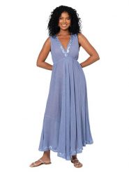 Aller Simplement Sukienka w kolorze niebieskim rozmiar: 34-40. Niebieskie sukienki Aller Simplement, bez wzorów, z bawełny, bez kołnierzyka, bez ramiączek, maxi. Za 100.99 zł.