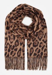 Brązowy Panterkowy Szalik z Wiskozy Zakończony Frędzlami Ferinda. Brązowe szaliki Born2be, bez wzorów, z puchu, klasyczne. Za 39.99 zł.