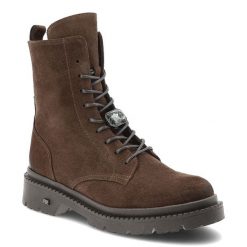 Brązowe Botki Karino Modne Skórzane Obuwie Damskie. Brązowe botki Karino, z aplikacjami, z weluru, bez obcasa, bez zapięcia. Za 509.99 zł.